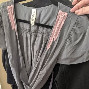 Gray silk wrap Anthro blouse